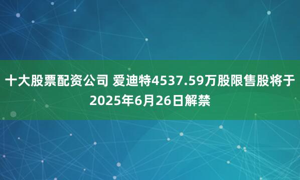 十大股票配资公司 爱迪特4537.59万股限售股将于2025年6月26日解禁