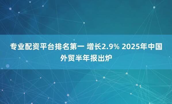 专业配资平台排名第一 增长2.9% 2025年中国外贸半年报出炉